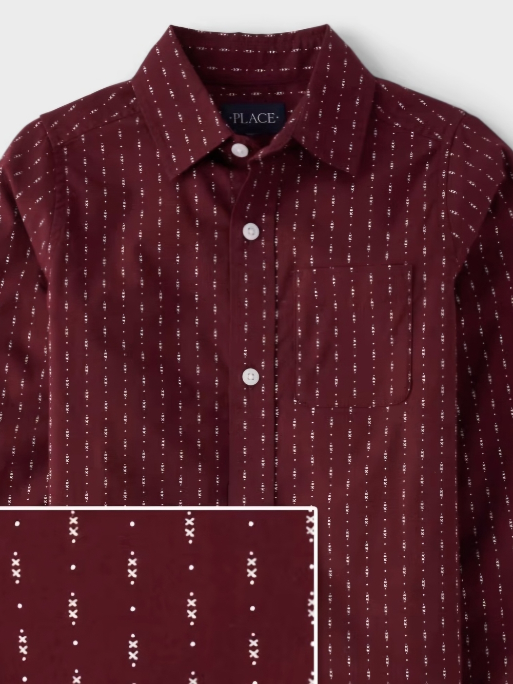 The Children's Place Boys Burgundy Dot Poplin Button Up Dress Shirt Size 16 XXL